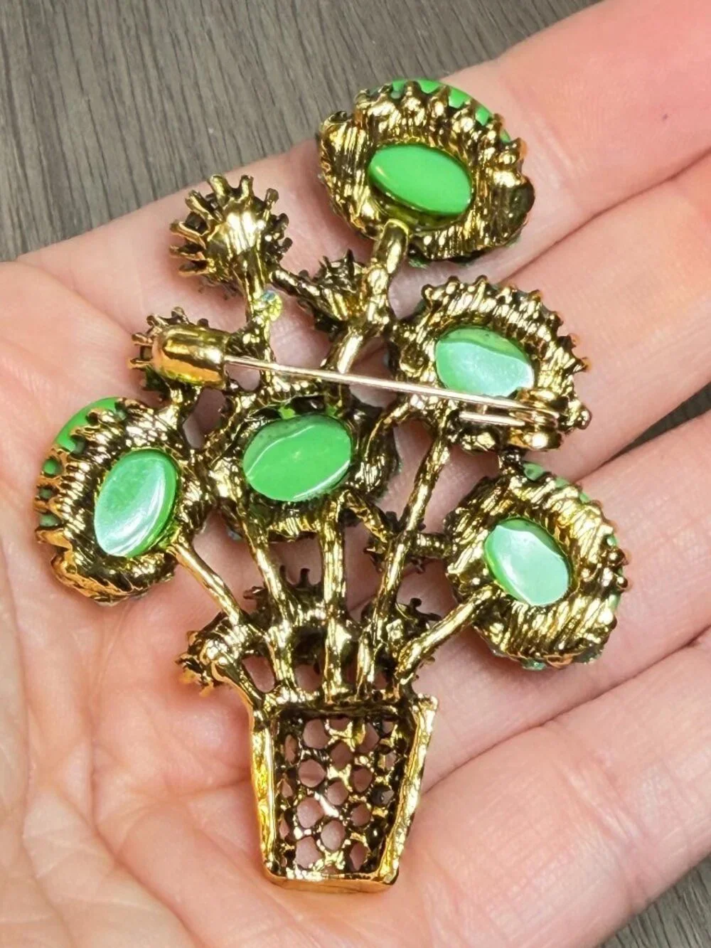 Plant Brooch Green Rhinestone Modern Potted Venus Flytrap Pin Statement 3